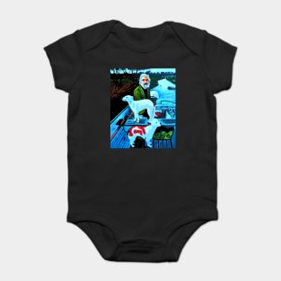 old man on boat with dogs Baby Bodysuit